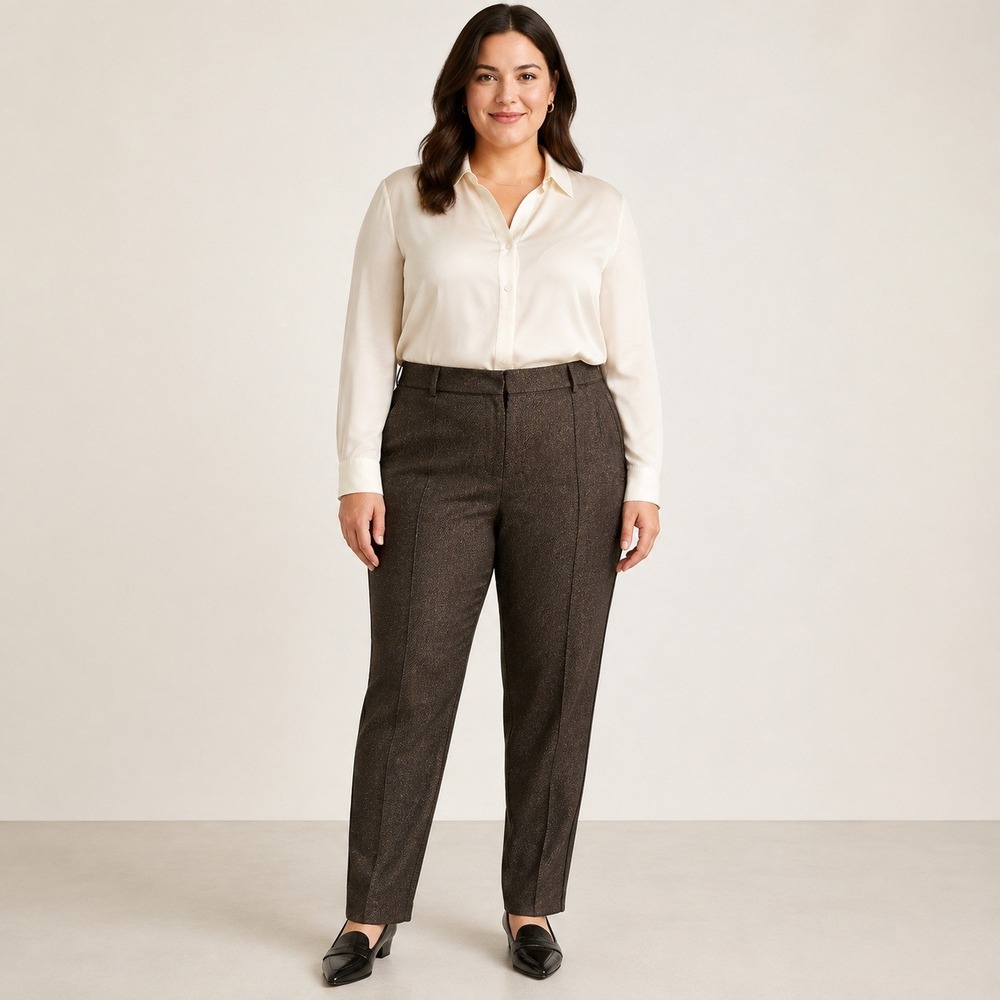 Ann Taylor Womens Size 14 Brown Wool Blend Tweed Straight Leg Dress Pants Piping